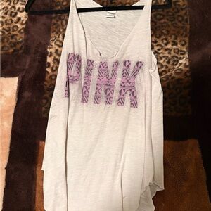 PINK Victoria's Secret White Tank with Pink Graphic